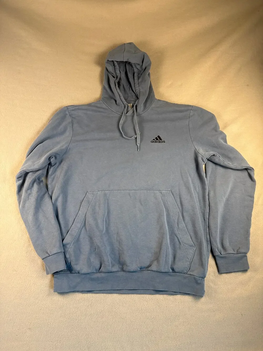 Adidas Hoodie Mens L Blue Washed Kangaroo Pocket Athleisure Sports Sweatshirt